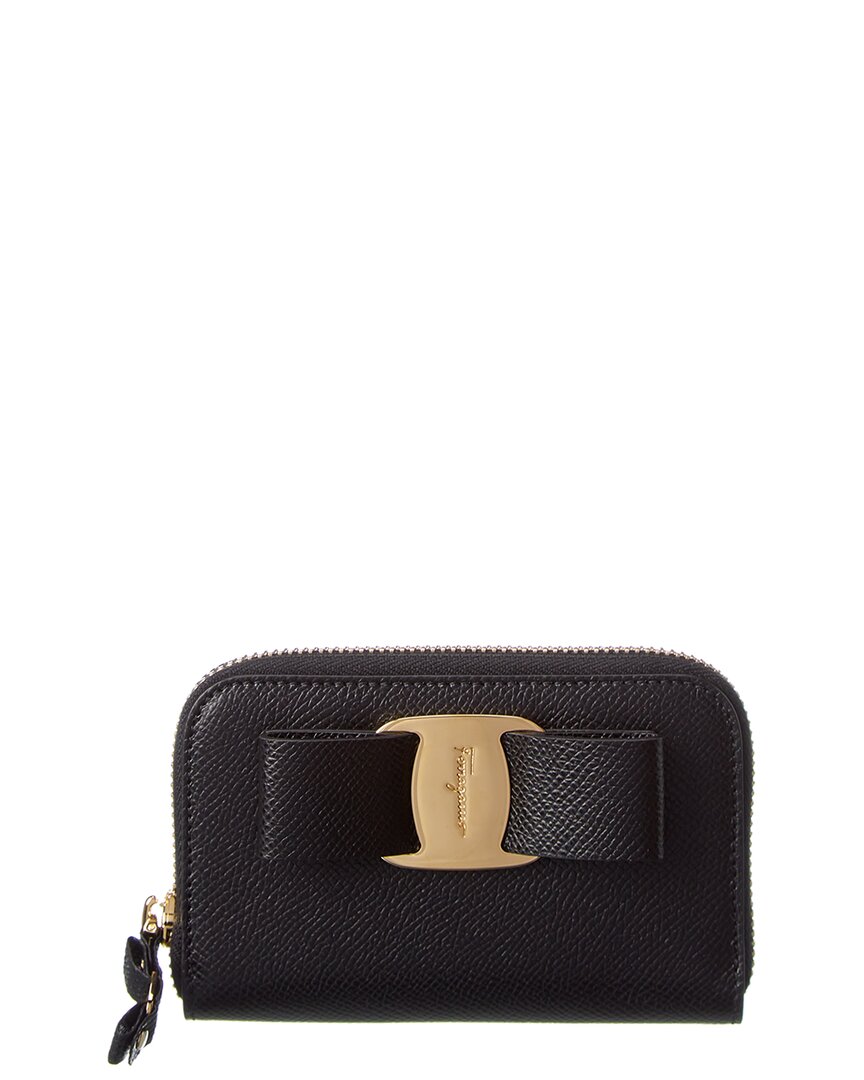 Ferragamo Vara Bow Leather Card Holder In Black