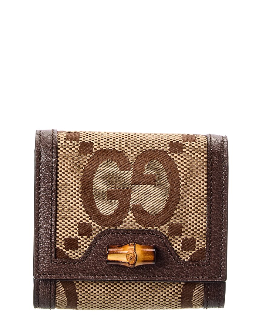 Gucci Bamboo Jumbo Gg Canvas & Leather Card Case In Brown