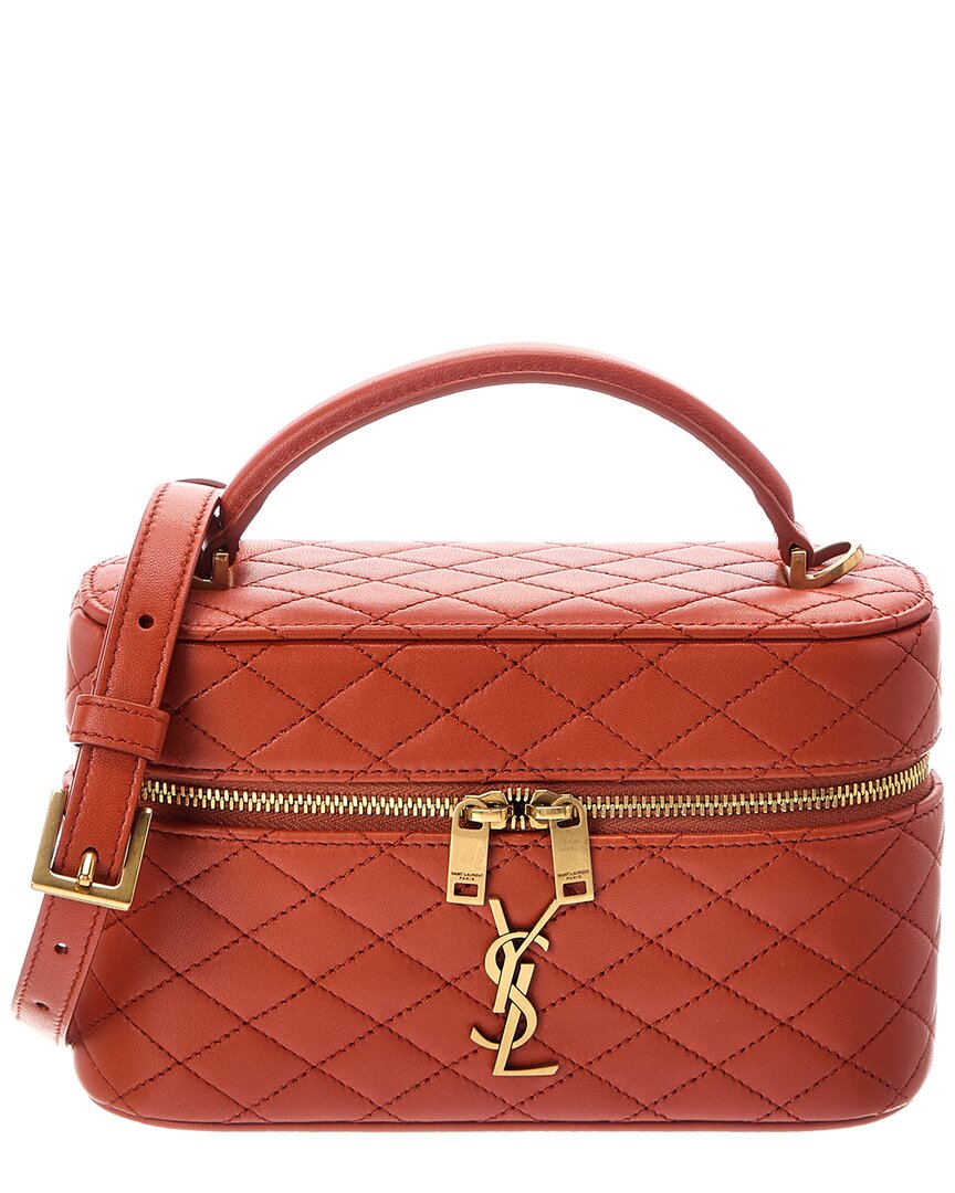 Saint Laurent Gaby Leather Cosmetic Case In Orange