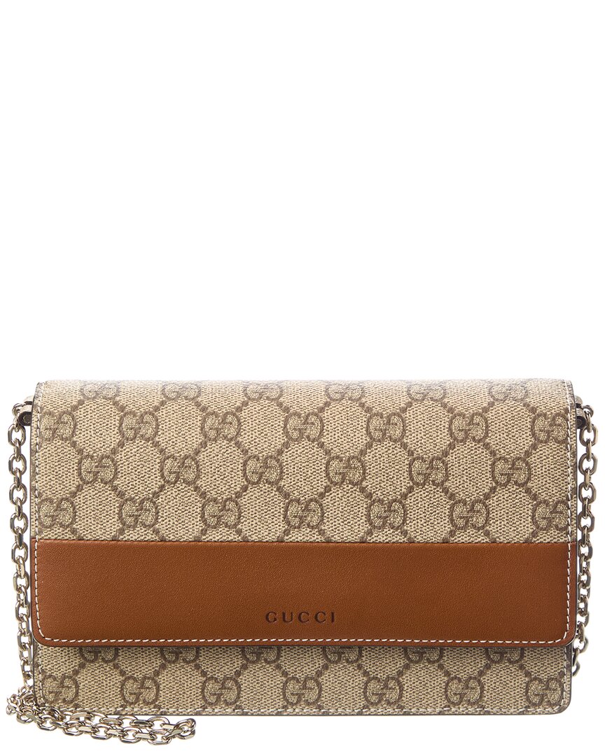 Gucci Gg Emblem Gg Supreme Canvas & Leather Wallet On Chain In Brown