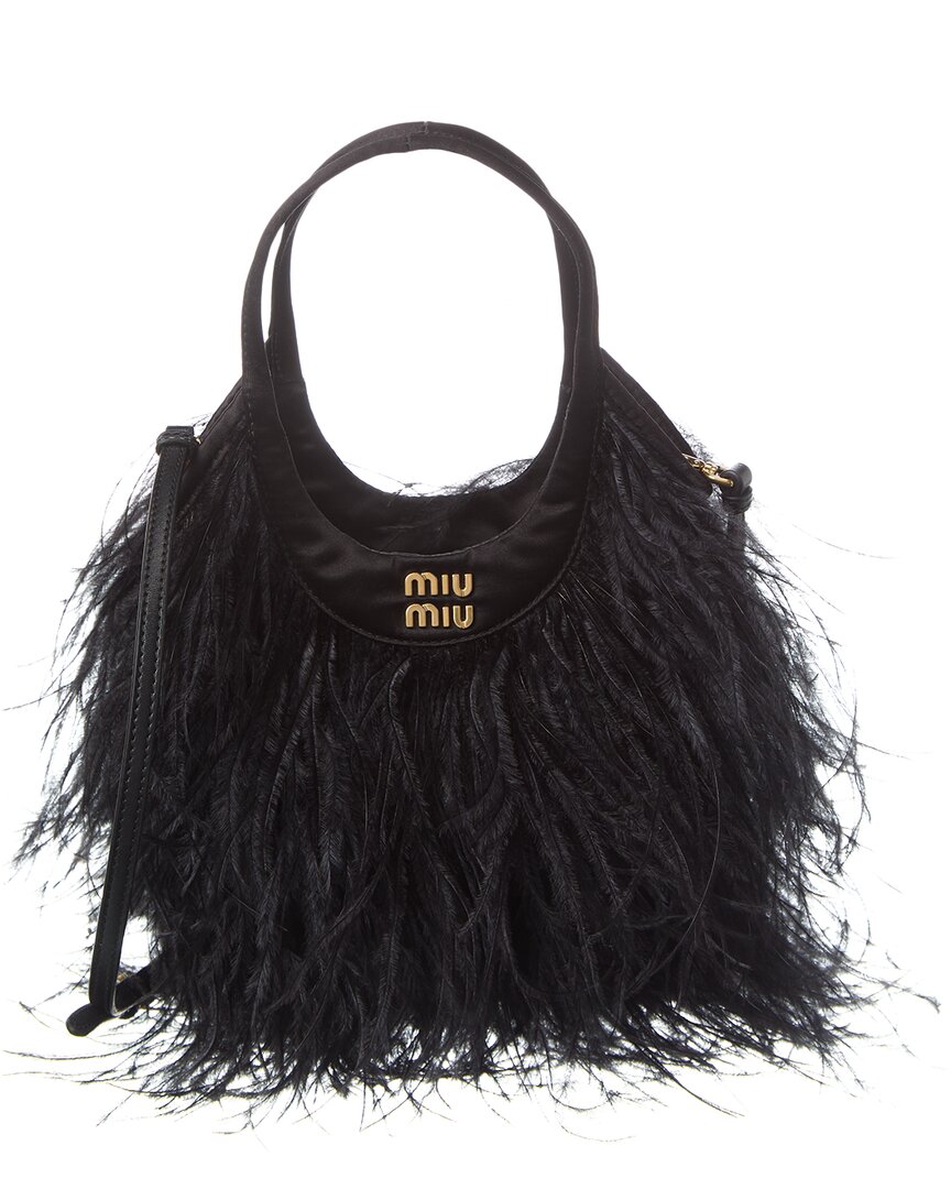 Miu Miu Satin Tote In Black