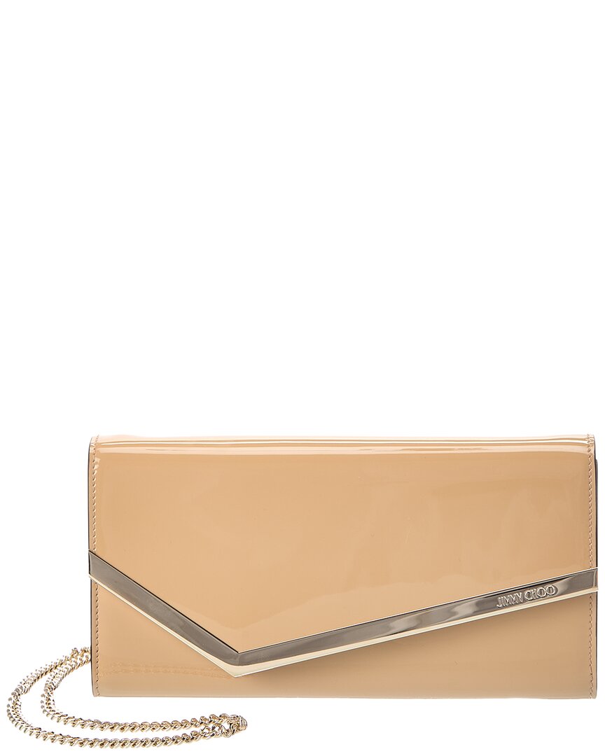 Jimmy Choo Emmie Patent Clutch In Beige