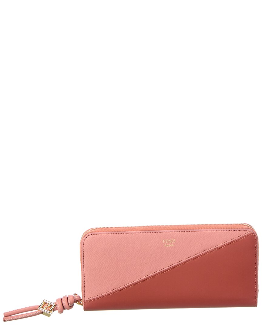 Fendi Ff Diamonds Zipper Around Large Leather Wallet In Pink