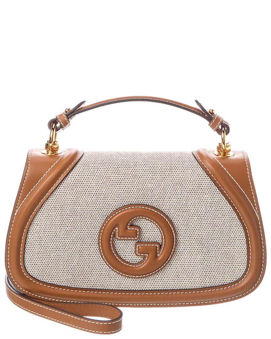 Gucci Blondie Medium Top Handle Canvas & Leather Shoulder Bag In Brown