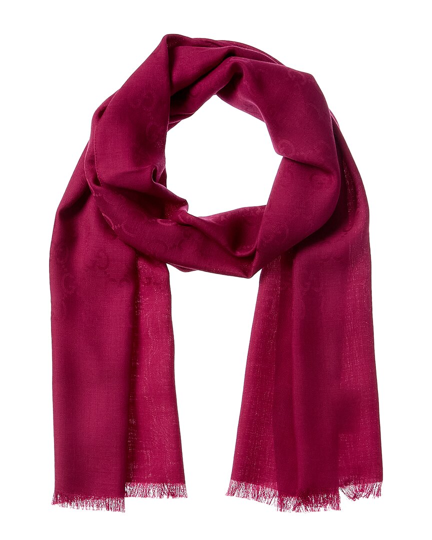 Gucci Logo Jacquard Wool & Silk-blend Scarf In Pink