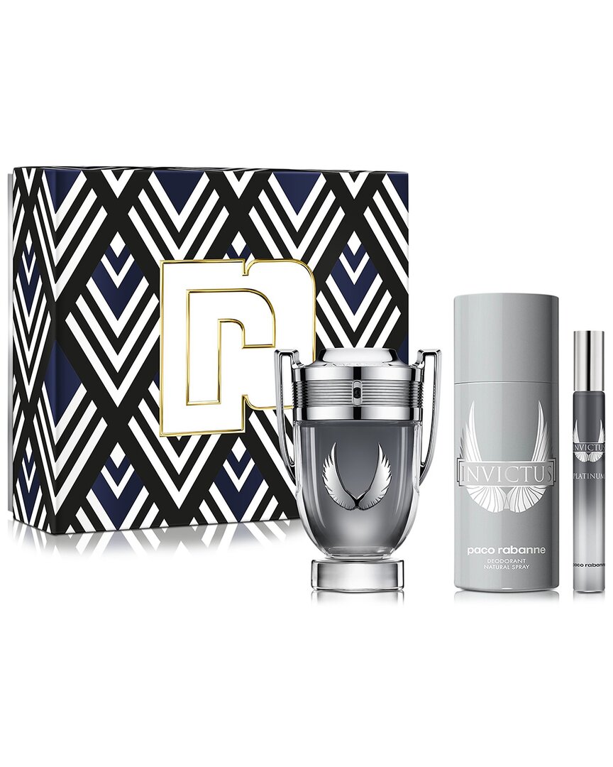 Rabanne Paco  Men's 3.4oz Invictus Platinum 3pc Set