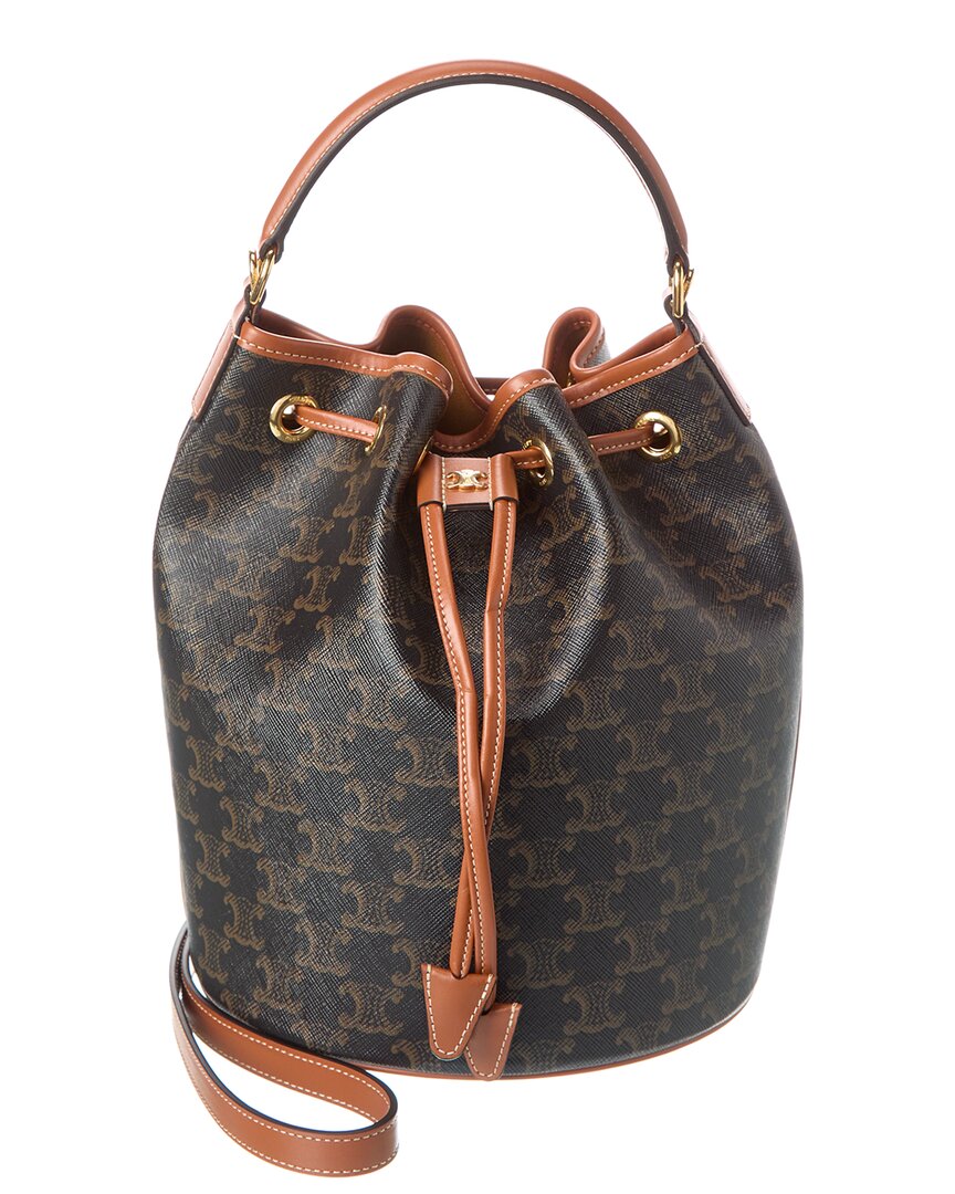 Celine Clara Triomphe Canvas & Leather Bucket Bag In Brown