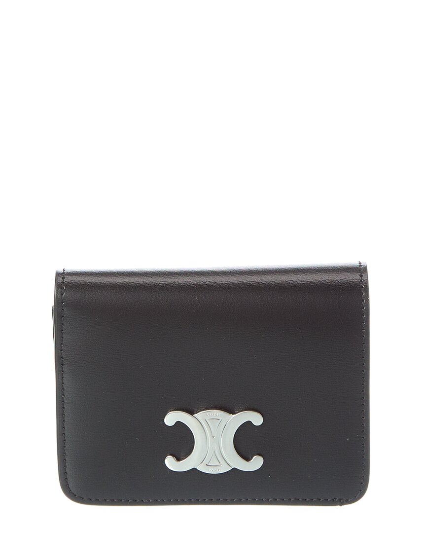 Celine Small Flap Wallet Triomphe In Shiny Calfskin In Black