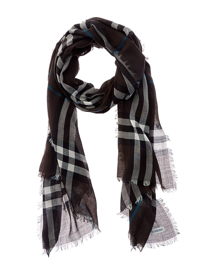 Burberry Check Wool Scarf In Brown