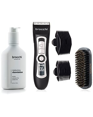 BROCCHI Electric Trimmer, Boar Bristle Beard Brush & Moisturizing Shave Lotion Bundle