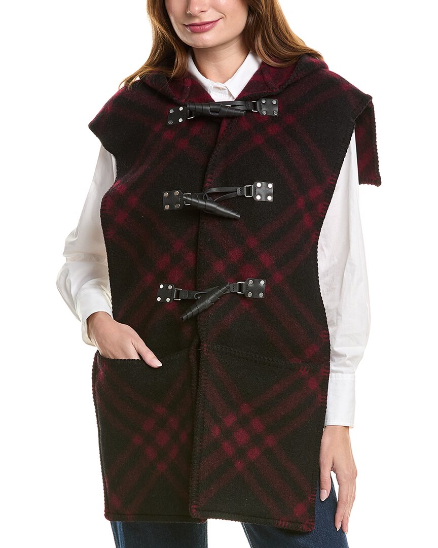 BURBERRY BURBERRY CHECK WOOL & LEATHER CAPE