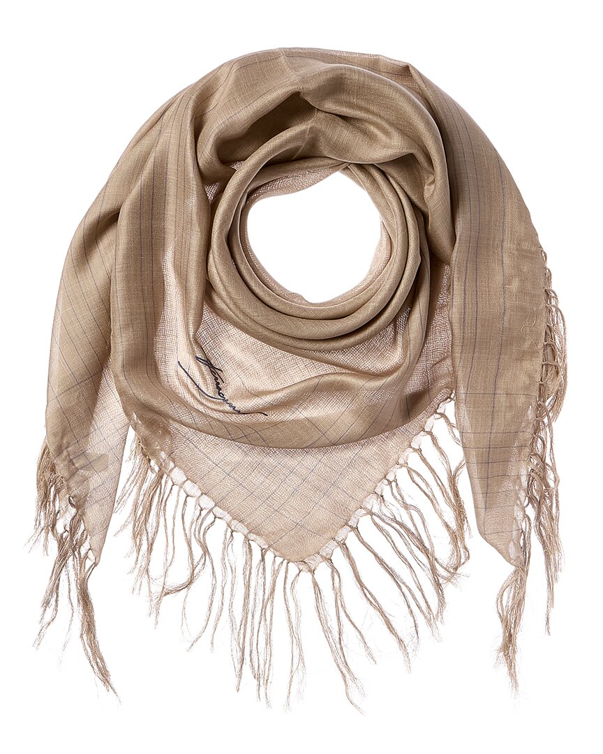 Ferragamo Mirage Silk & Linen-blend Scarf In Beige