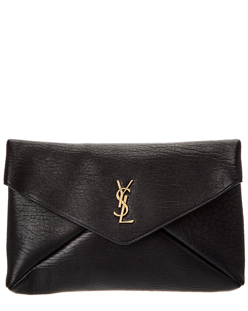 Saint Laurent Cassandre Large Leather Envelope Pouch In Black