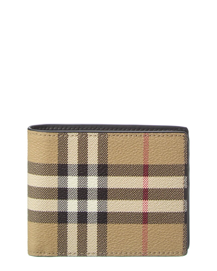 Burberry Vintage Check E-canvas Bifold Wallet In Brown