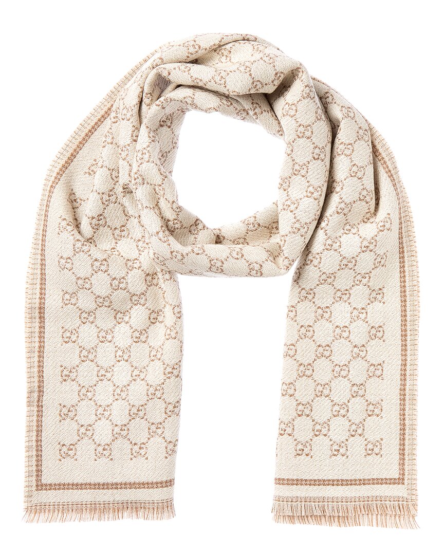 Gucci Gg Jacquard Wool Scarf In Brown