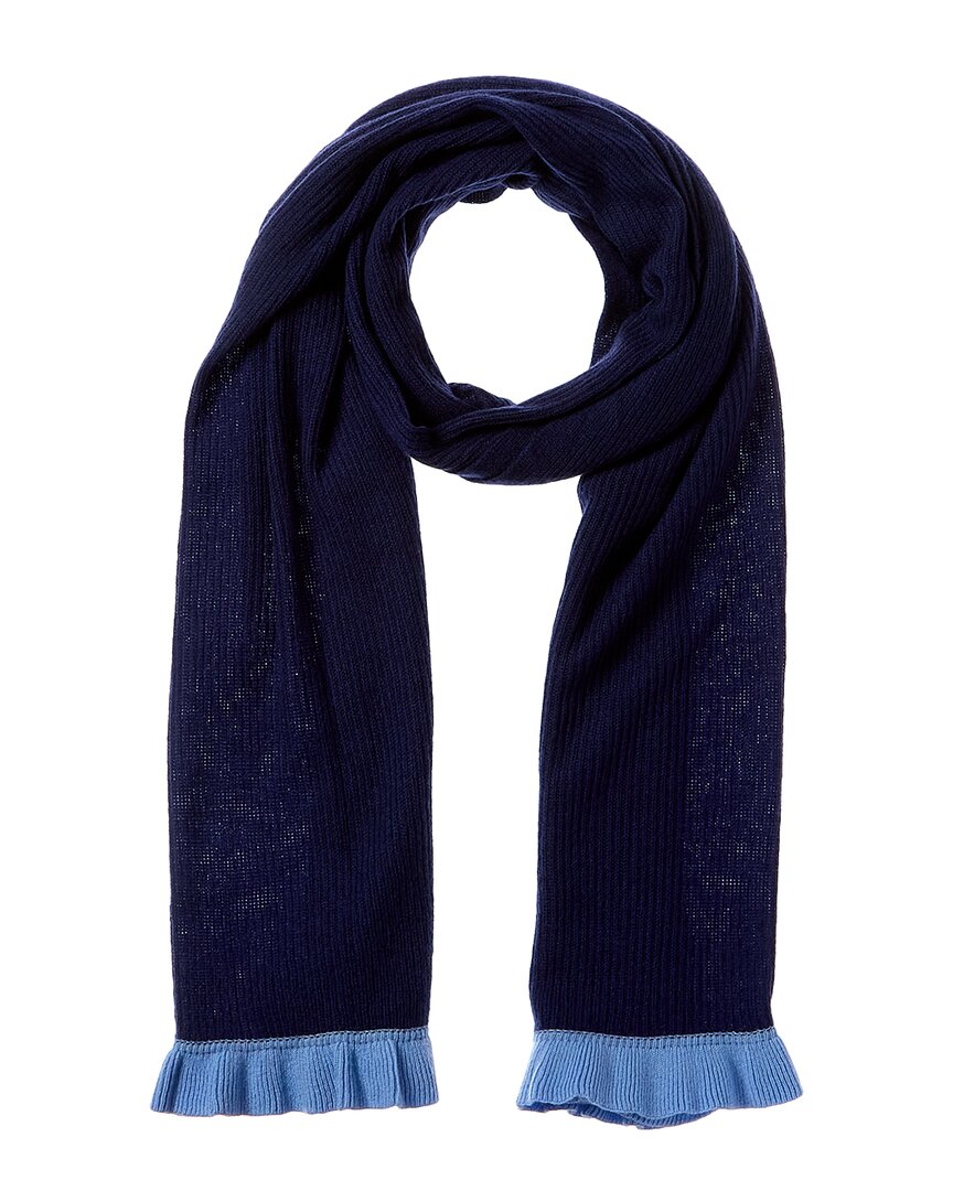 Hannah Rose Contrast Ruffle Edges Rib Scarf In Blue