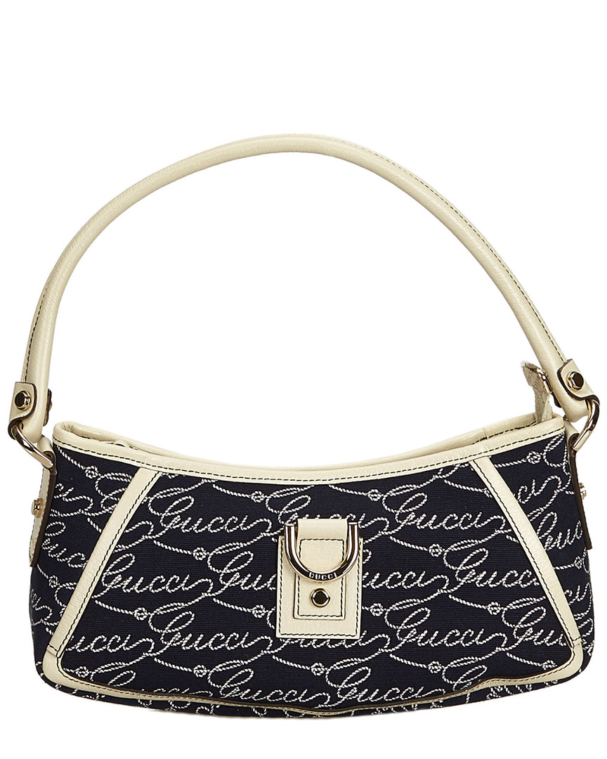 Gucci Blue Canvas & Leather Baguette Bag