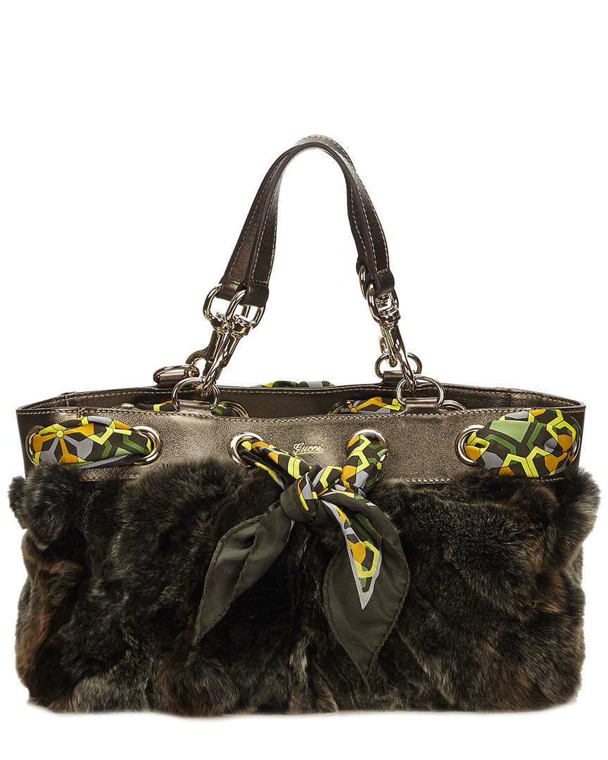 Gucci Brown Textile & Leather Scarf Tote