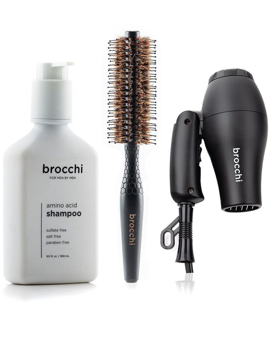 Sebastian Brocchi Brocchi Travel Hair Dryer, Boar Bristle Styling Brush & Amino Acid Shampoo Bundle