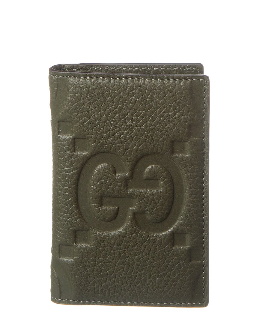 Gucci Jumbo Gg Leather Card Case In Green
