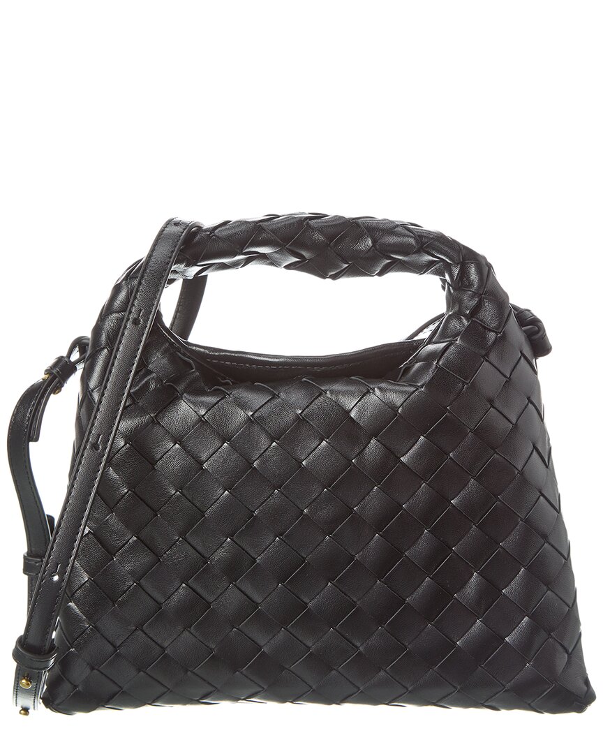 Bottega Veneta Womens Black-m Brass-black Hop Mini Intrecciato-weave Leather Shoulder Bag