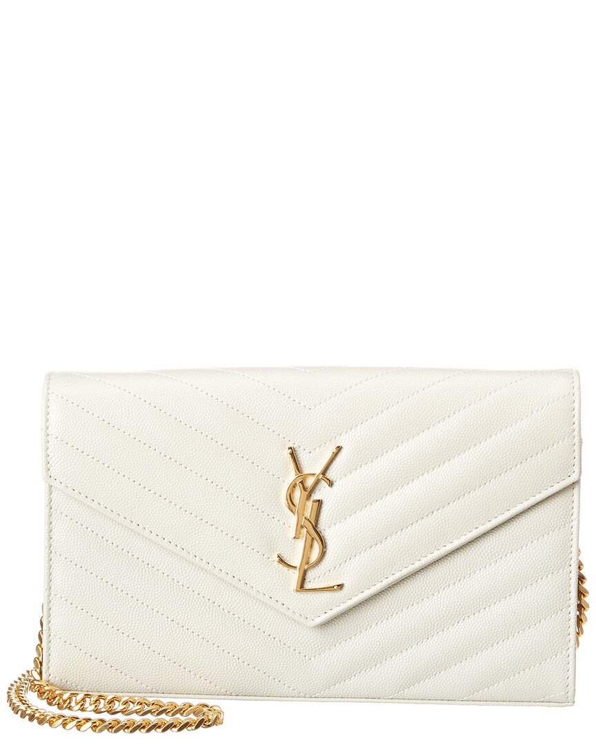 Saint Laurent Monogram Matelasse Leather Wallet On Chain In White