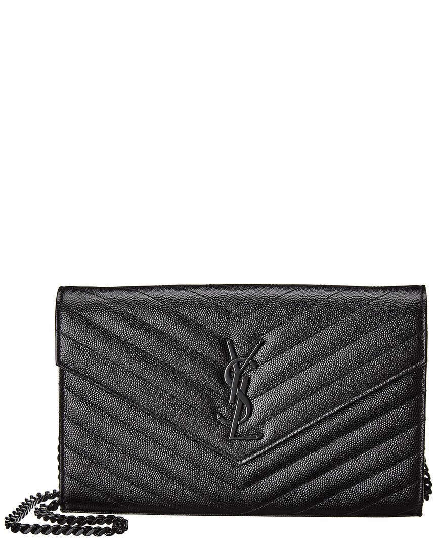Saint Laurent Monogram Matelasse Leather Wallet On Chain In Black
