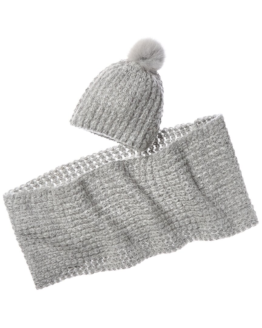 La Fiorentina Knit Hat & Scarf Set In Gray