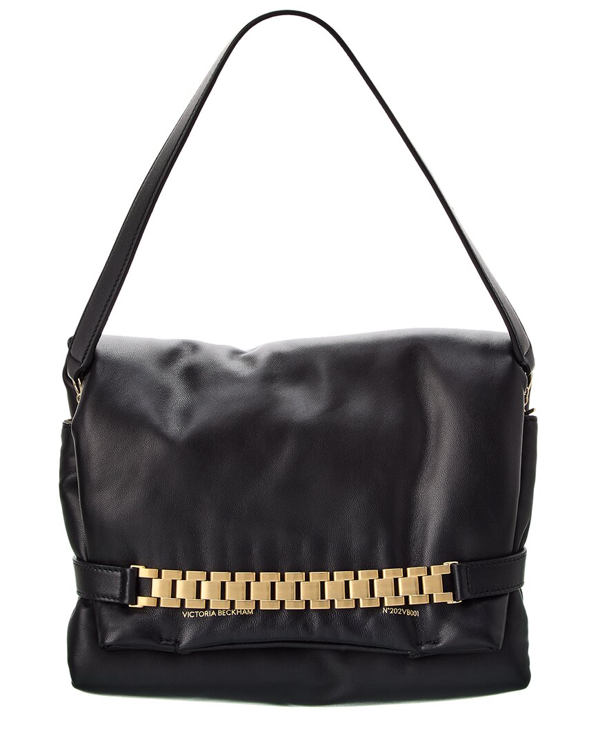 Victoria Beckham Logo Puffy Chain Leather Satchel In Black