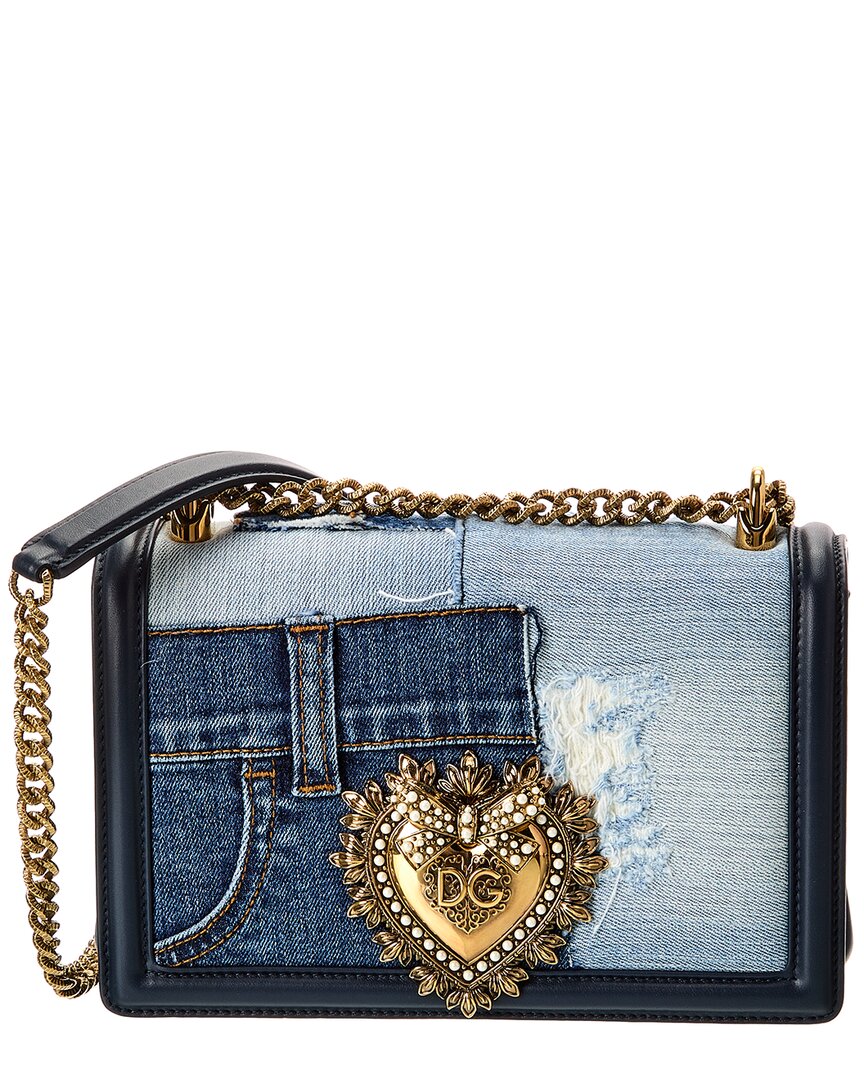 Dolce & Gabbana Medium Devotion Patchwork-denim Top-handle Bag In Blue