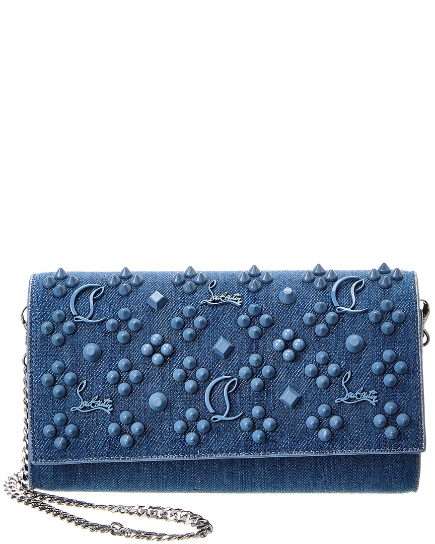 Christian Louboutin Paloma Loubinthesky Spikes Denim Wallet On Chain In Blue