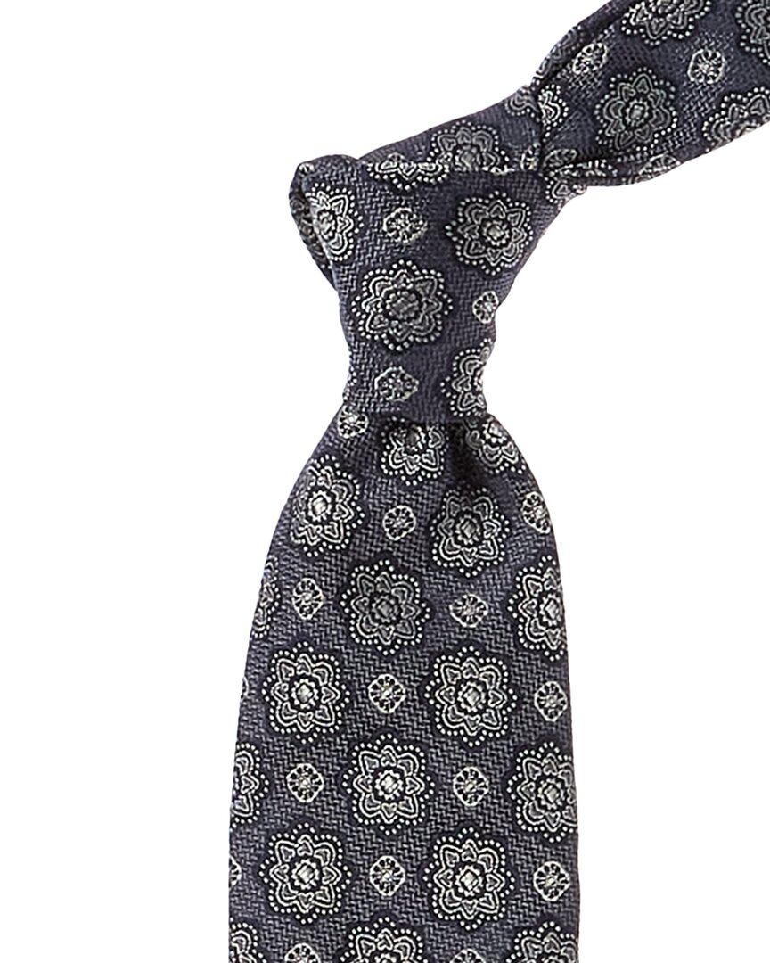 Brunello Cucinelli Navy Floral Medallion Silk Tie