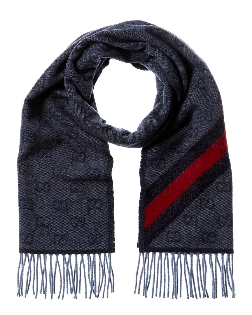 Gucci Gg Web Nikky Wool Scarf In Blue
