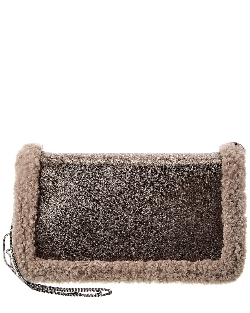 BRUNELLO CUCINELLI BRUNELLO CUCINELLI LEATHER & SHEARLING SHOULDER BAG 
