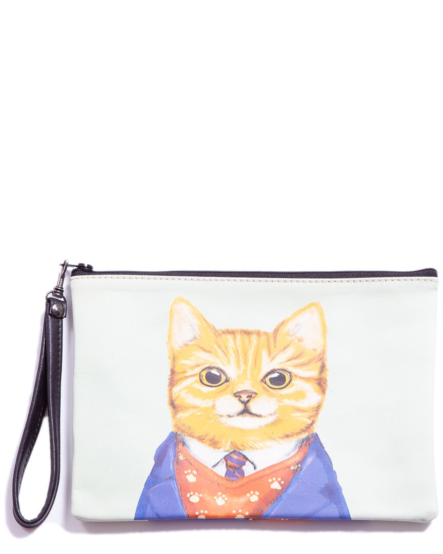 Blue Pacific Ginger Cat Leather Wristlet In Blue