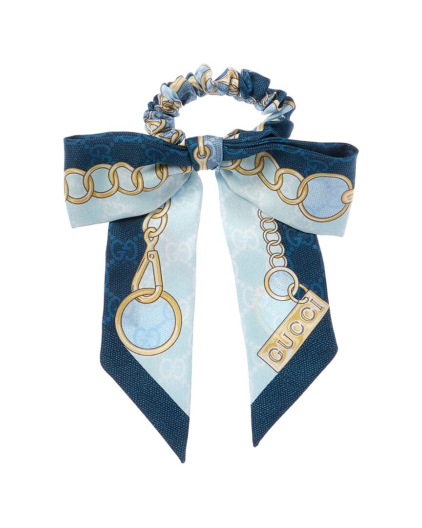 Gucci Gg Chain Silk Scrunchie In Blue | ModeSens display picture 1