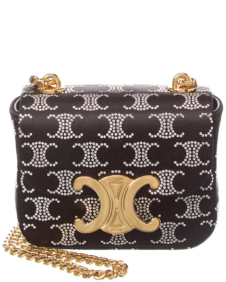 Shop Celine Chain Claude Mini Satin Shoulder Bag In Black