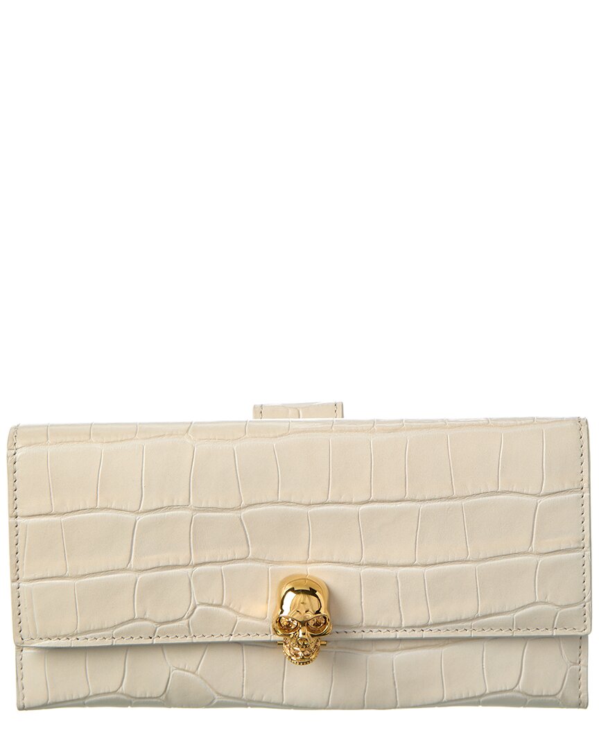 Alexander Mcqueen Croc-embossed Leather Wallet In Neutral