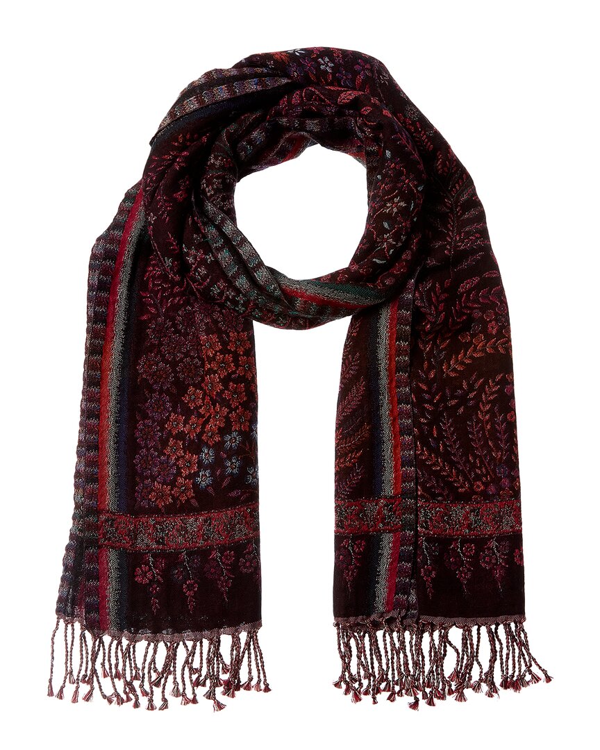 Saachi Floral Reversible Tassel Wool-blend Scarf In Burgundy