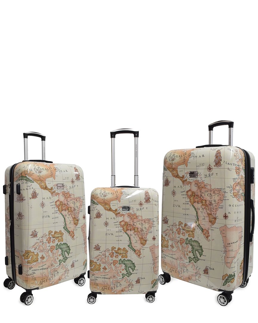 Adrienne Vittadini World Maps Collection 3pc Hardcase Luggage Set