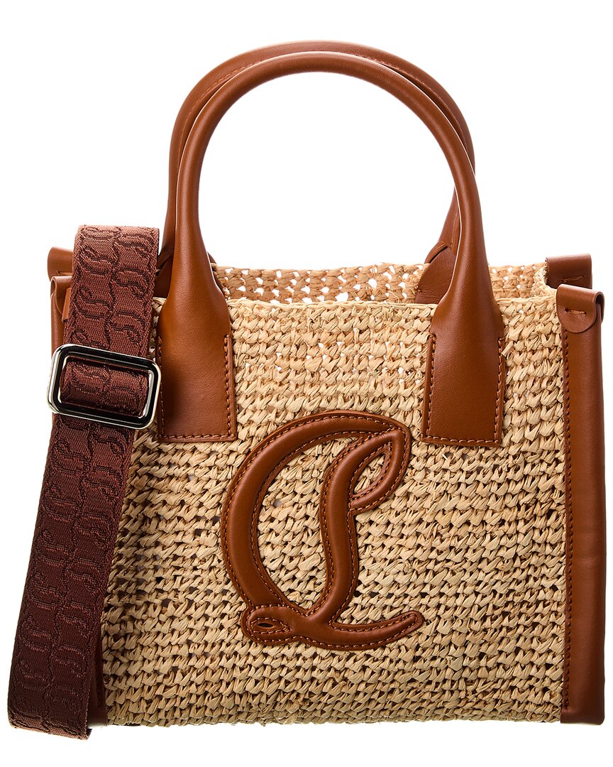 Shop Christian Louboutin By My Side Mini Raffia & Leather Tote In Brown