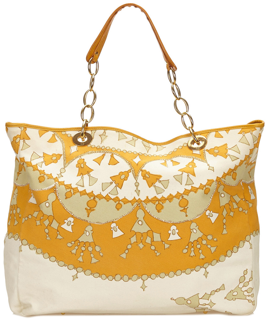 Dior White Printed Cotton Tote