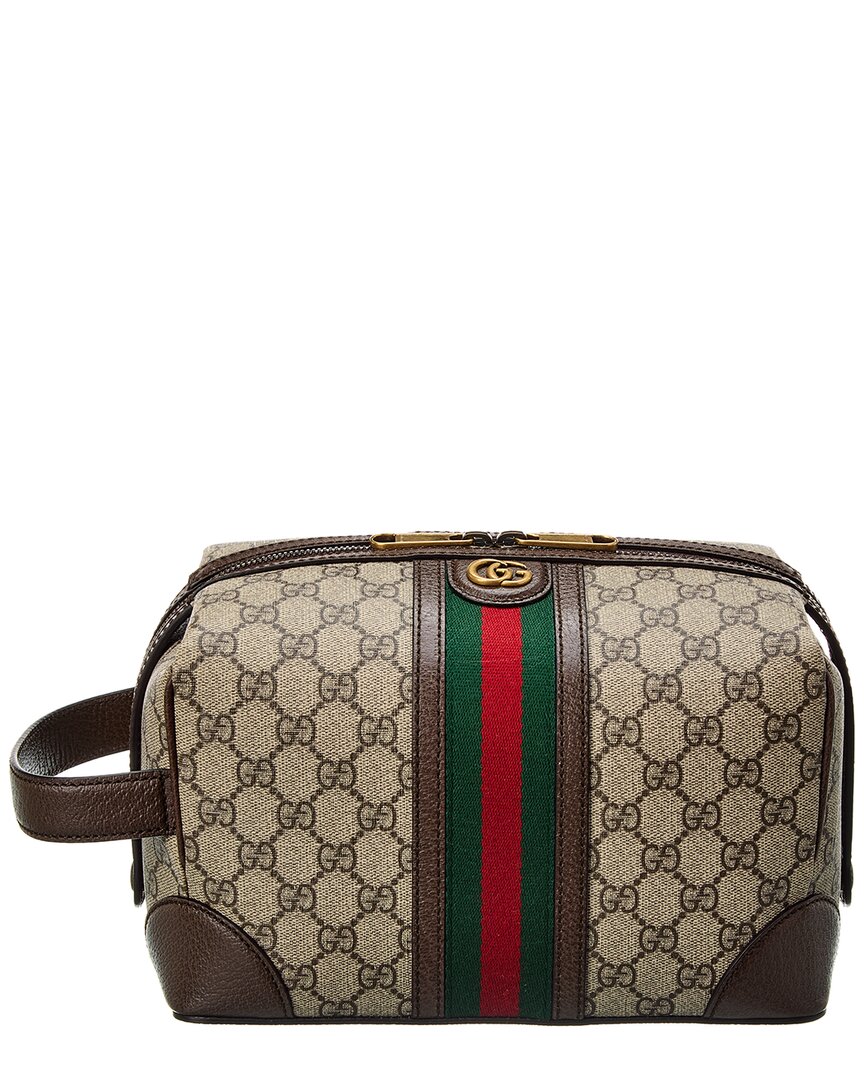 Gucci GG Supreme Leather Wash Bag - Brown