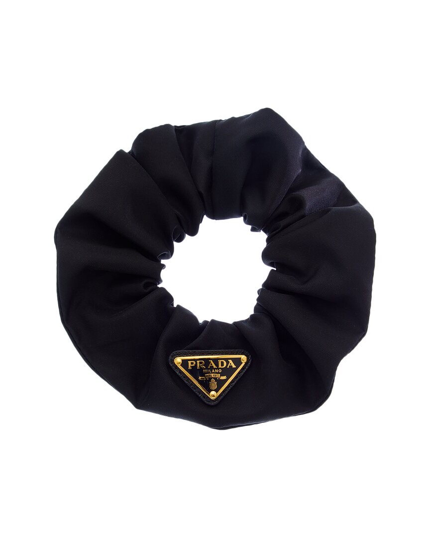 Prada Triangle Logo Enamel Scrunchie In Black