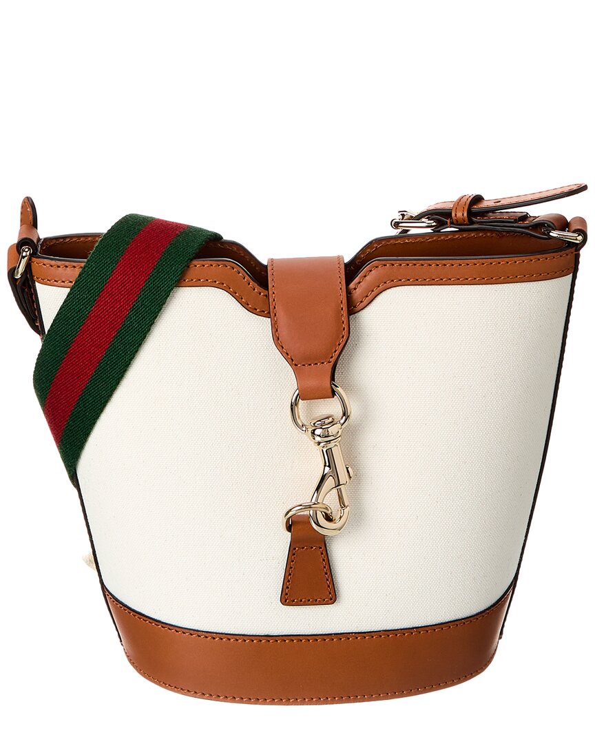 Gucci Mini Canvas & Leather Bucket Bag In Beige