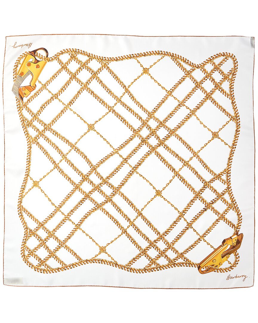 Burberry Spear Chain Print Square Silk Scarf In Gold