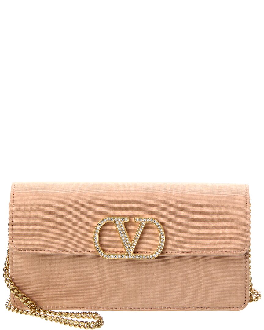 Valentino Pink/Gold Vlogo Signature Grosgrain Wallet On Chain