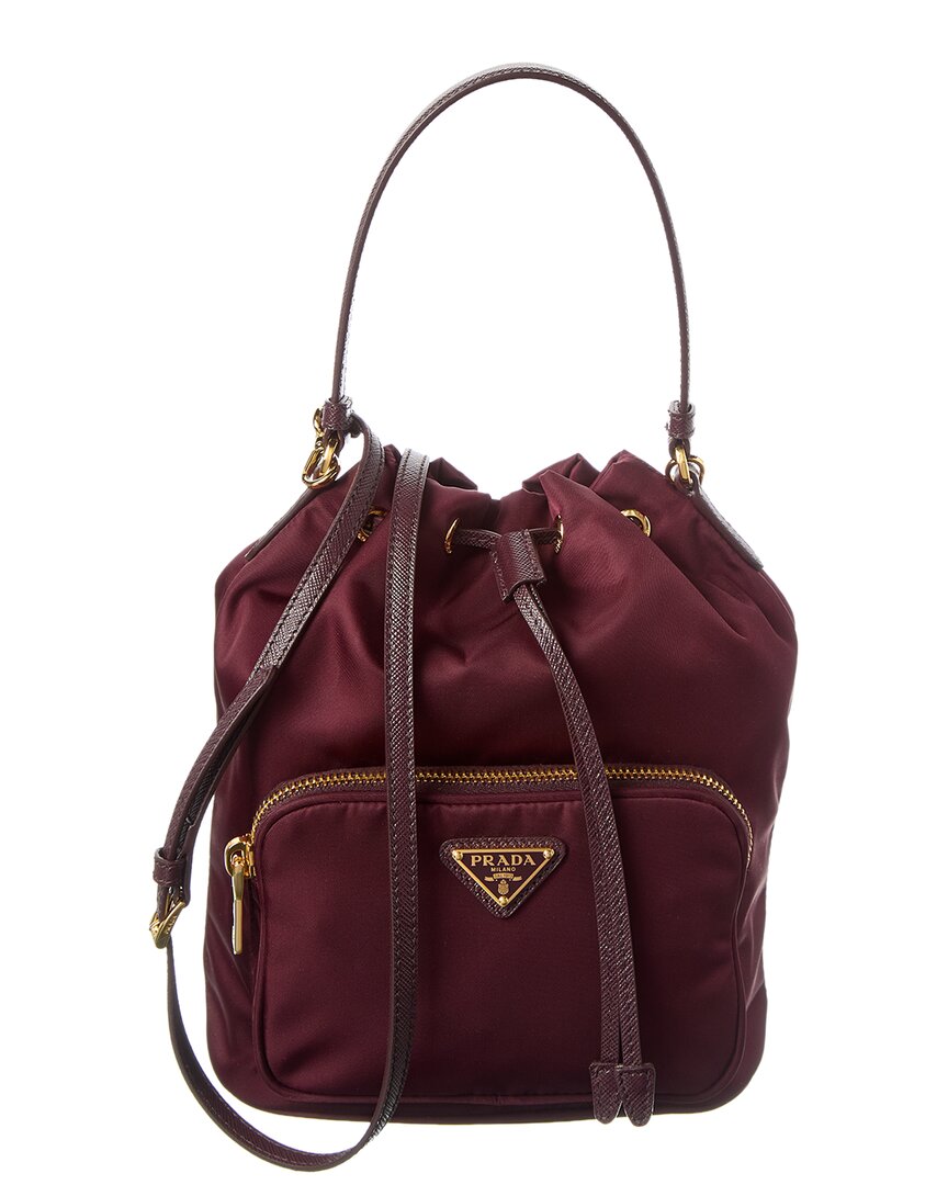 Prada Womens Burgundy Duet Re-nylon Bucket Bag In Red