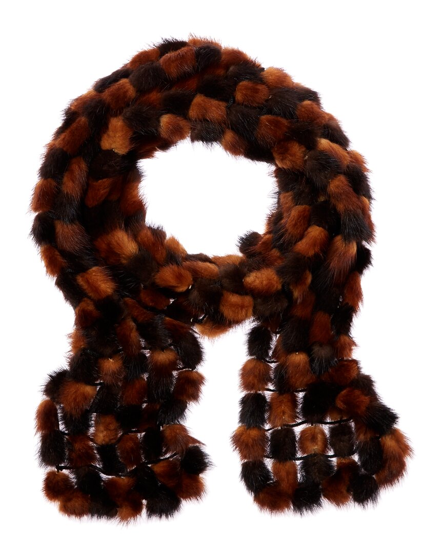 La Fiorentina Whiskey & Black Mink Scarf In Black