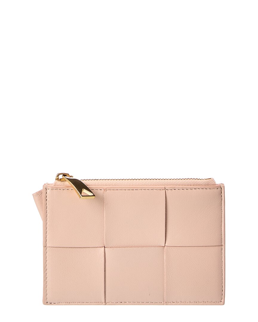 Bottega Veneta Cassette Leather Card Case In Pink